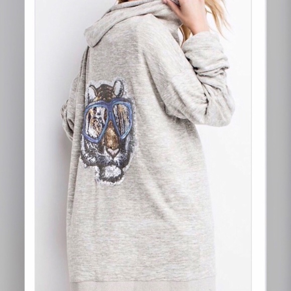 Oversized Zip Up Summer Tiger Hoodie Top - Picture 6 of 6